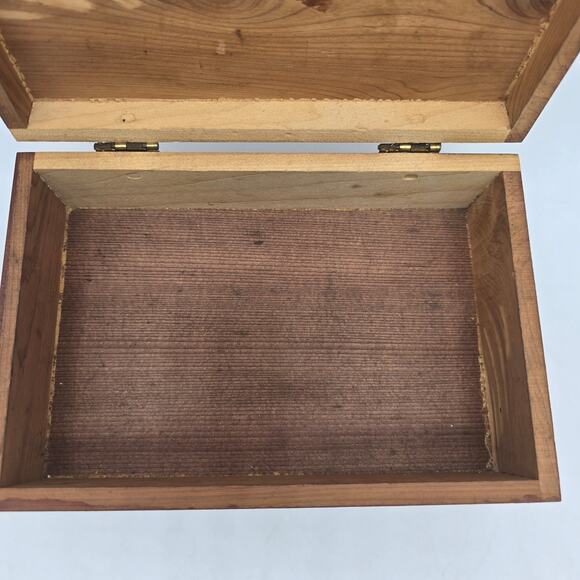 Vintage Wood Jewelry Trinket Box with Hinged Cottage Scene Lid Brown - Picture 3 of 10